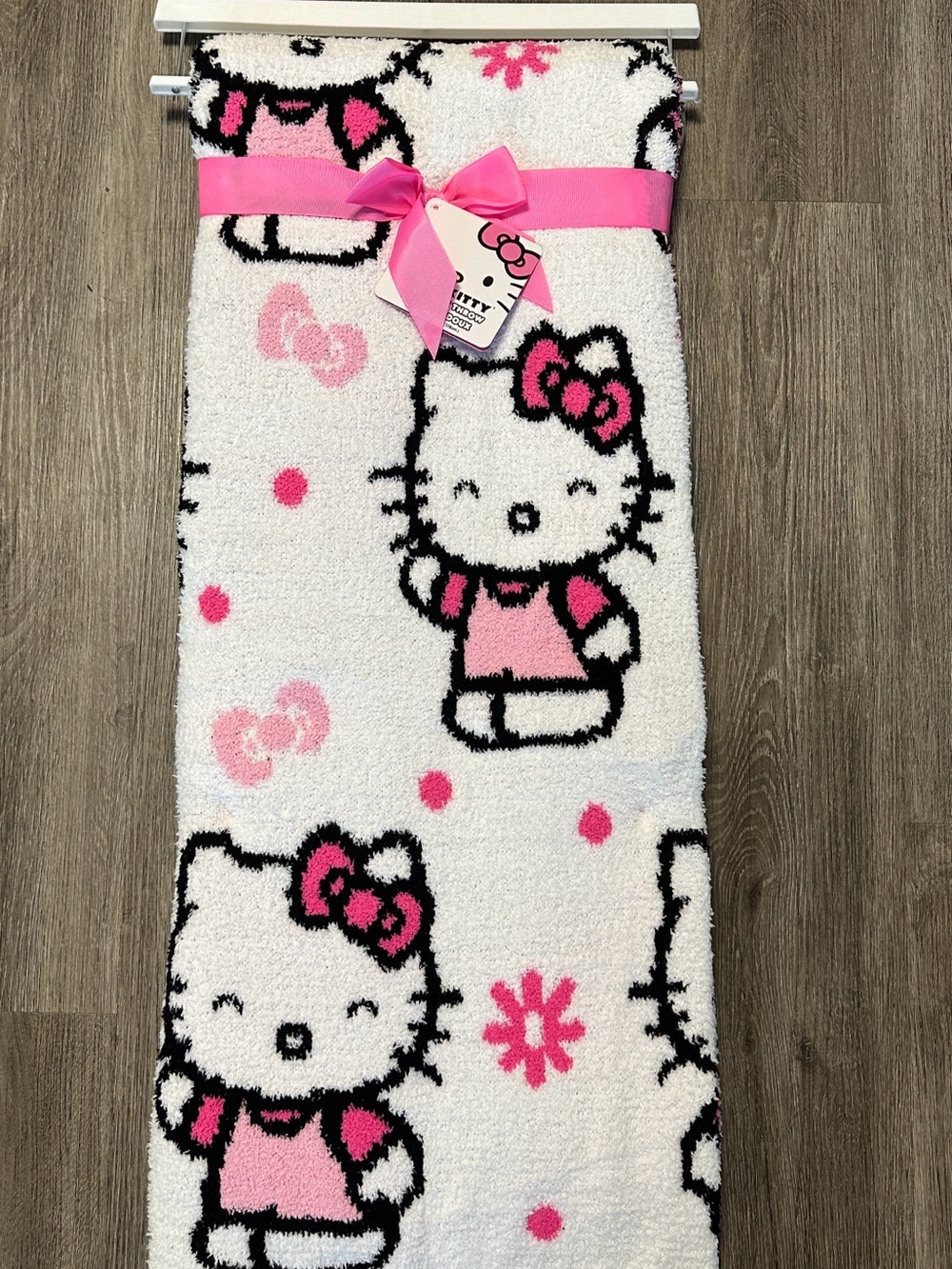 Hello Kitty Pink and White Plush Throw Blanket